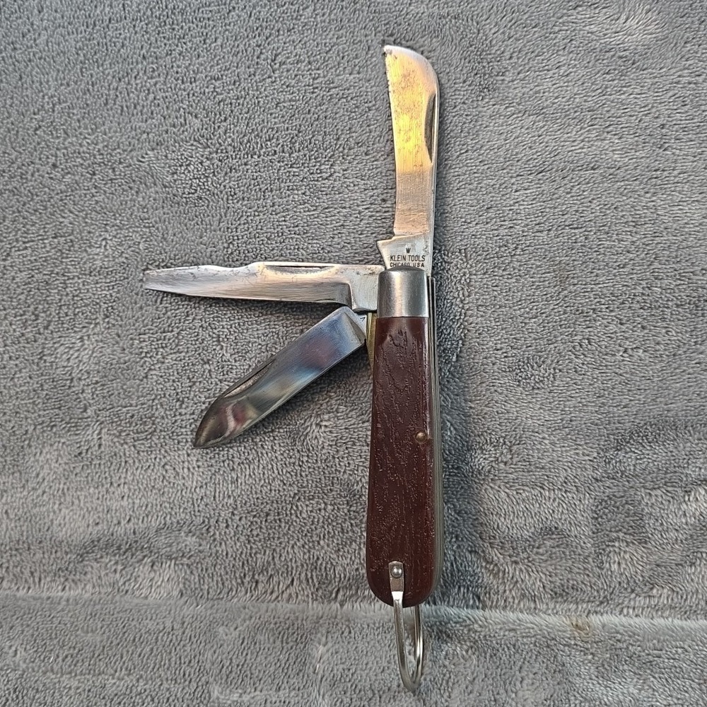 Vintage RARE M. KLEIN & SONS 3 Blade with Hawkbill Pocket Electrician Knife 3.5
